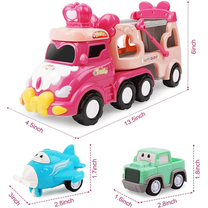 5 in 1 Carrier Car Toy Set, Pink Princess Toys for Girl Toddler Kid, Child Play Birthday Gift Christmas Party Favors