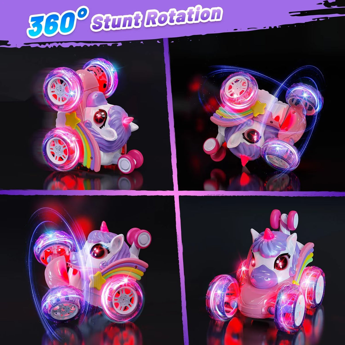 Remote Control Unicorn Car with LED Lights, RC Stunt Car Toy for 3-8 Year Old Girls, 2.4GHz 360 Stunt Car, Birthday Gift for Toddlers Girls 3-6.