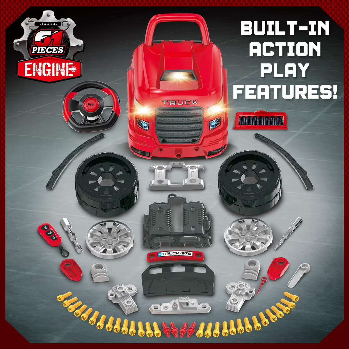 Truck Toys, Trucks Engine Toys for Boy 3 4 5 6 7 8 Years, Boys Christmas Birthday Gift for Pretend Mechanic Construction Repair & Drive Play.