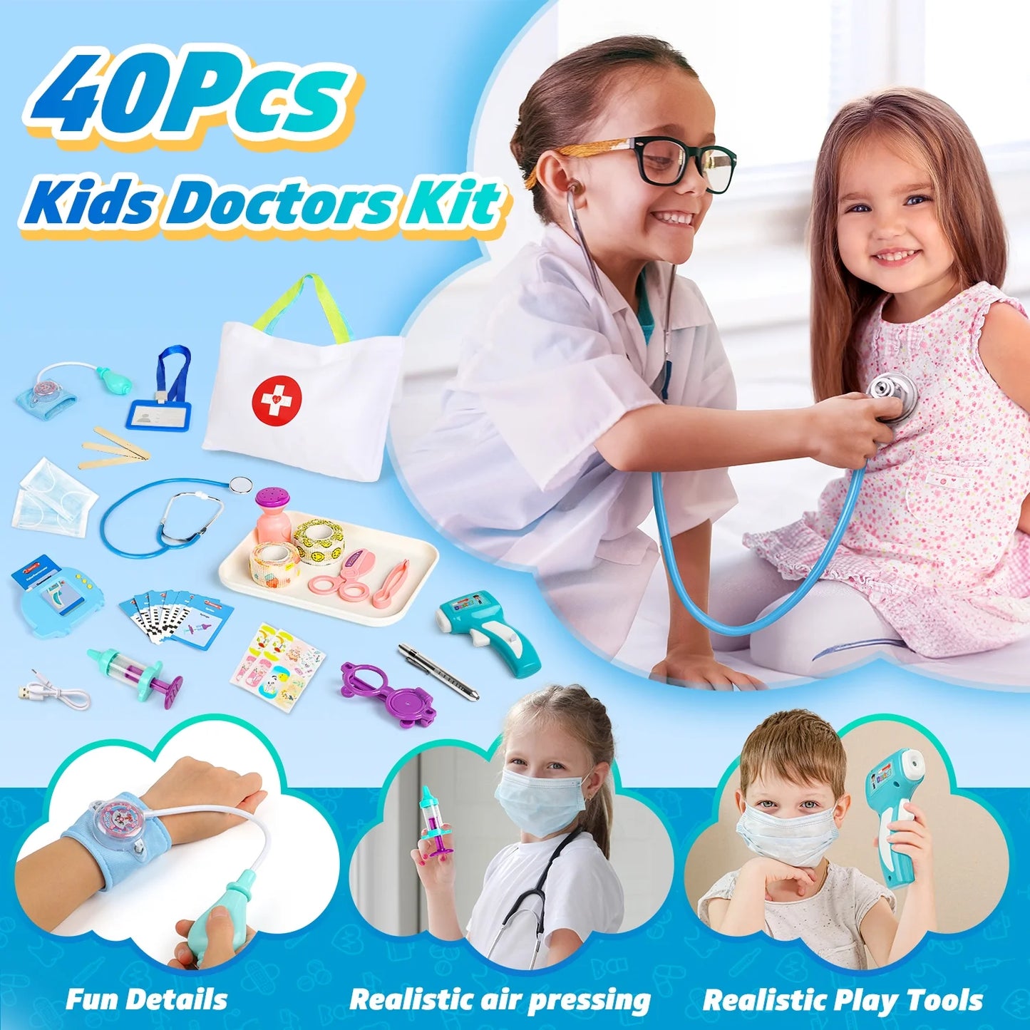 Kids Doctor Kit for Toddler 3 4 5 6 Years, STEM Educational Toys, Pink&Blue Pretend Play Doctor Dentist Play Set Toys, Birthday Christmas Gift for Kids Boys Girls.