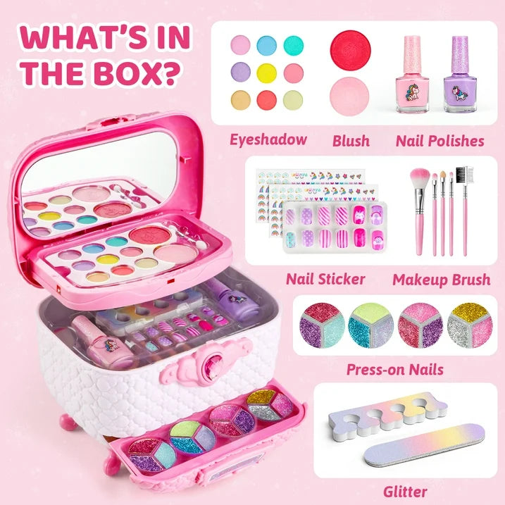 Kids Makeup Kit for Girls, Princess Toy Real Washable Pretend Play Cosmetic Set with Mirror, Non-Toxic & Safe, Birthday Christmas Gifts for 6 7 8 9 10 11 12 Years Old Girls Kids