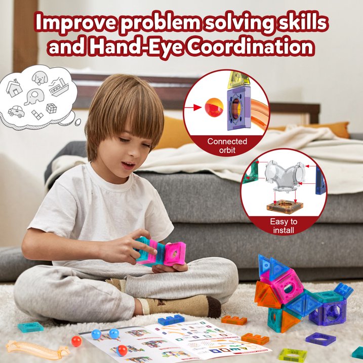 209 Pieces Magnetic Block, Marble Run Toy Set for Kids Toddlers 3 4 5 6 7 8 Years, STEM Building Block Construction Toys for Boys Girls, Birthday Christmas Gifts.