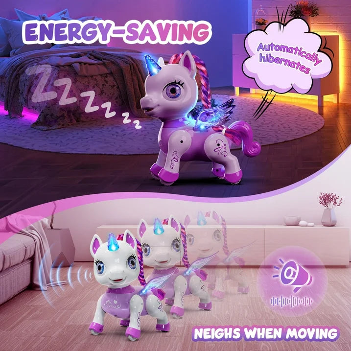 Girls Unicorn Toy, Kids Robot Pets, Remote Control Robot Toy for 3 4 5 6+ Years Old, Birthday Christmas Gift for 2-4 5-8 Years, STEM Toy Program Treats, Dancing Robot Unicorn Kids Toy Purple.