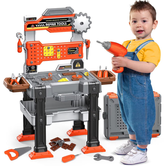 155Pcs Kids Tool Set, Toddler Workbench Toys for Boys 2 3 4 5 Years, Toddler Tool Bench Birthday Christmas Boy Gift for Toddlers Ages 2-4 3-5.