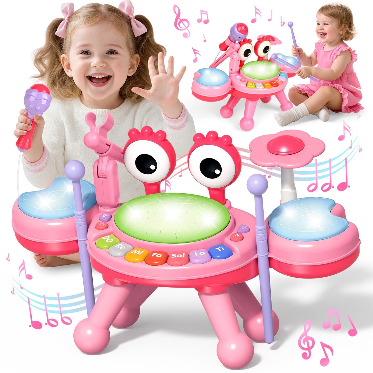 Baby Toys, Toddler Drum Set for Ages 1 2 3 4, Baby Drum Toys for Ages 2-4 Years Old,with Light up and Music Instruments Birthday Gift for Toddlers.
