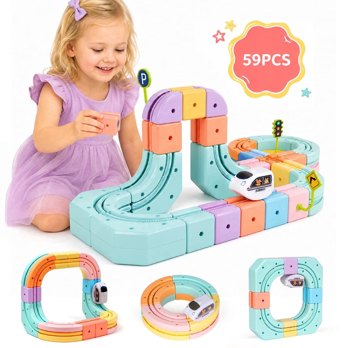 59PCS Electric Train Set Tracks for Kids Ages 3-5, 5-7, STEM Building Toys for Kids Girls/Boys, Christmas Birthday Gift for Kids 3-8 Years.
