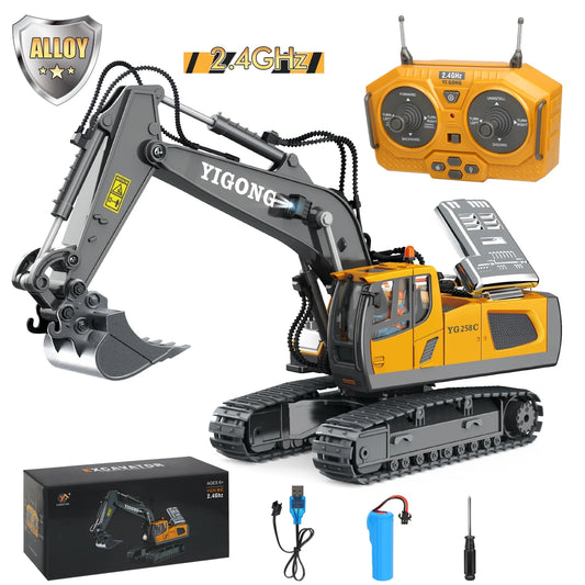 Remote Control Excavator, 1:20 RC Construction Vehicles Toys for Boys 3 4 5 6 7 8+ Years Old, 11 Channel RC Excavator Truck with Light/Sound, Boys Kids Gift for Birthdays, Christmas.