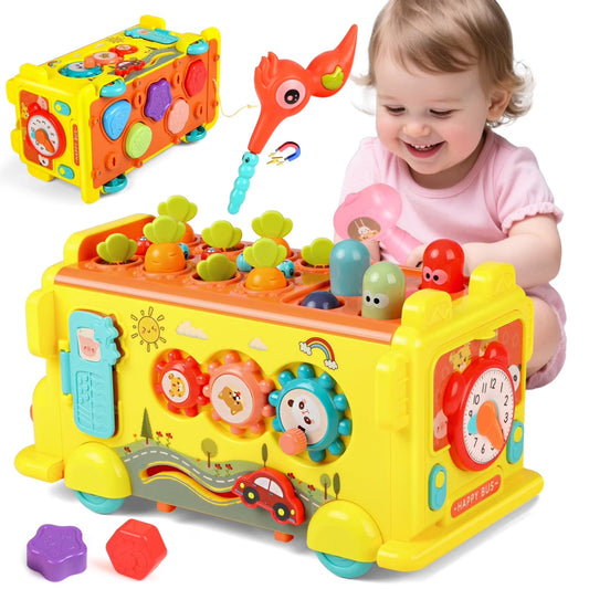 Baby Montessori Learning Toys for 2 to 4 Years Old, Music Activity Bus Baby Toys, Interactive Game Birthday Gift for Kids Boys Girls 2 3 4 Years.