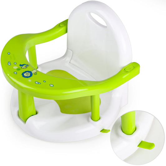 Bath Seat/Chair with Non-Slip Mat Green and White, Bath Tub Chair with Suction Cups, Gift for Toddlers 6 9 12 18 Months.