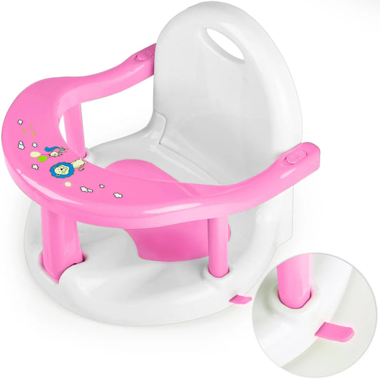 Bath Seat/Chair with Non-Slip Mat Pink and White, Foldable Bath Tub Chair with Suction Cups, Gift for Toddlers 6 9 12 18 Months.