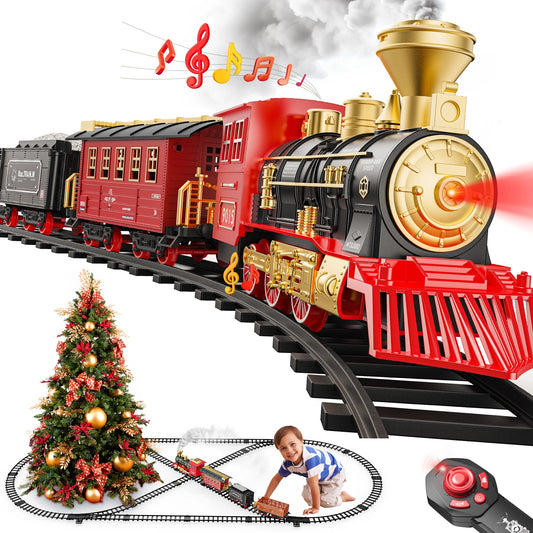 Classic Christmas Electric Train Set, W/Smokes, Light& Sound, Tracks, Train Toys for Toddler Boys Girls, Train Model Gift for Kids 3-6-8-12 Years Old Birthday Christmas.