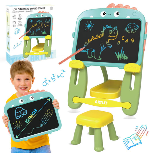 Dinosaur Easel for Toddlers, Doodle Board for Kids Toddlers 3 4 5 6 Years, LCD Drawing Tablet, Cool Blue Dinosaur Drawing Board Toys Birthday Christmas Gifts for Kids Boys 3 4 5 6 Years.