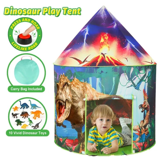 Dinosaur Kids Play Tent, Indoor&Outdoor Pop-up Playhouse Boys Toys Ages 3 4 5 6 7 8 with Lifelike Dinosaur Roars, Christmas Birthday Boys Gifts for Ages 3 4 5 6 7 8.