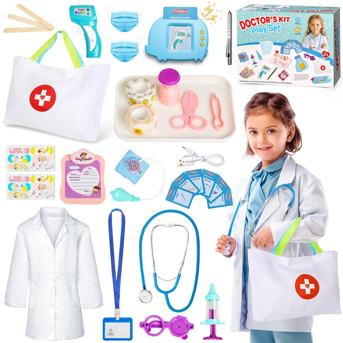 Kids Doctor Kit for Toddler 3 4 5 6 Years, STEM Educational Toys, Pink&Blue Pretend Play Doctor Dentist Play Set Toys, Birthday Christmas Gift for Kids Boys Girls.