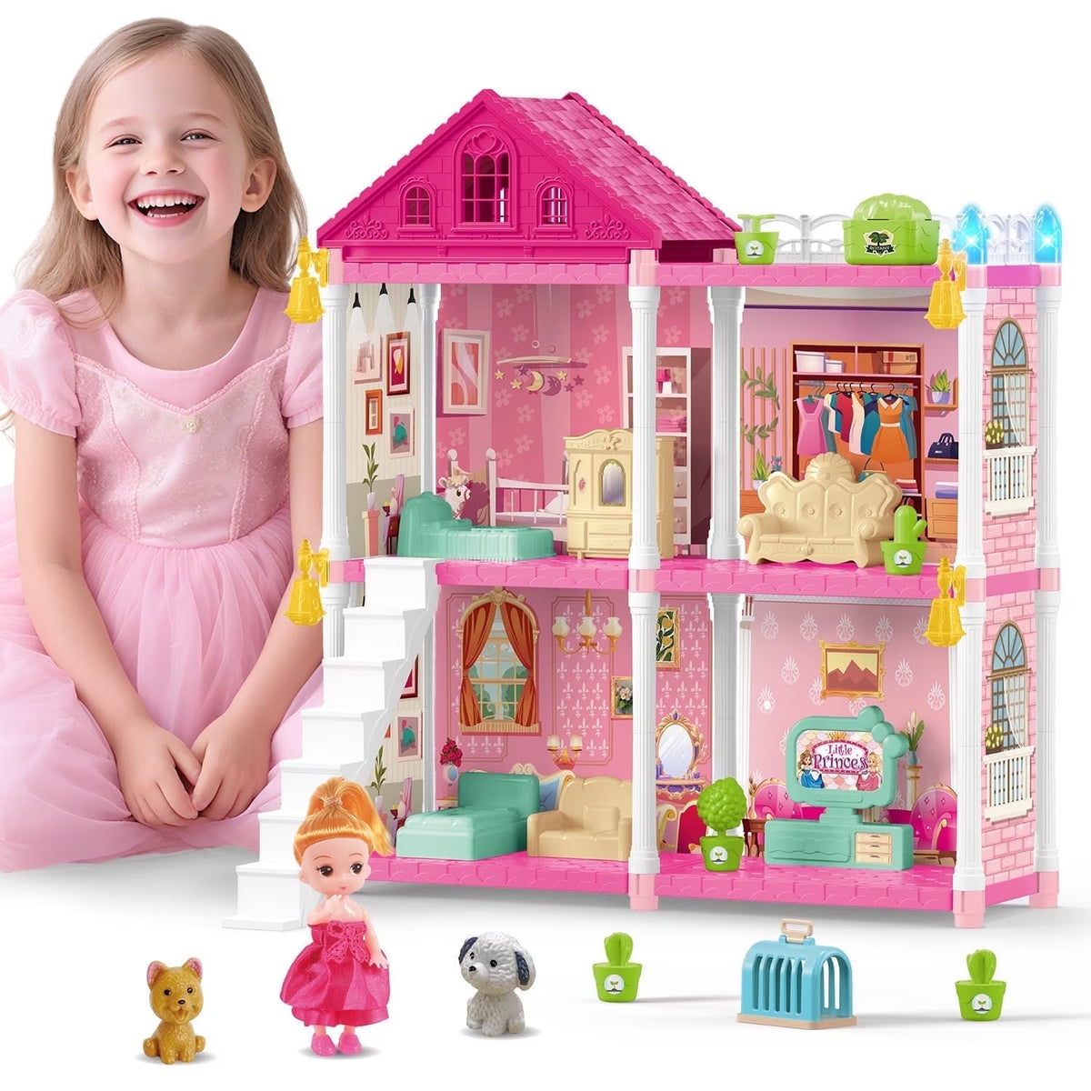 Dollhouse Kit for Girls, 4 Rooms, 98PCS Building Toys for Girls Ages 3-6 Years, Birthday Christmas Pretend Play Gift for Little Girl.