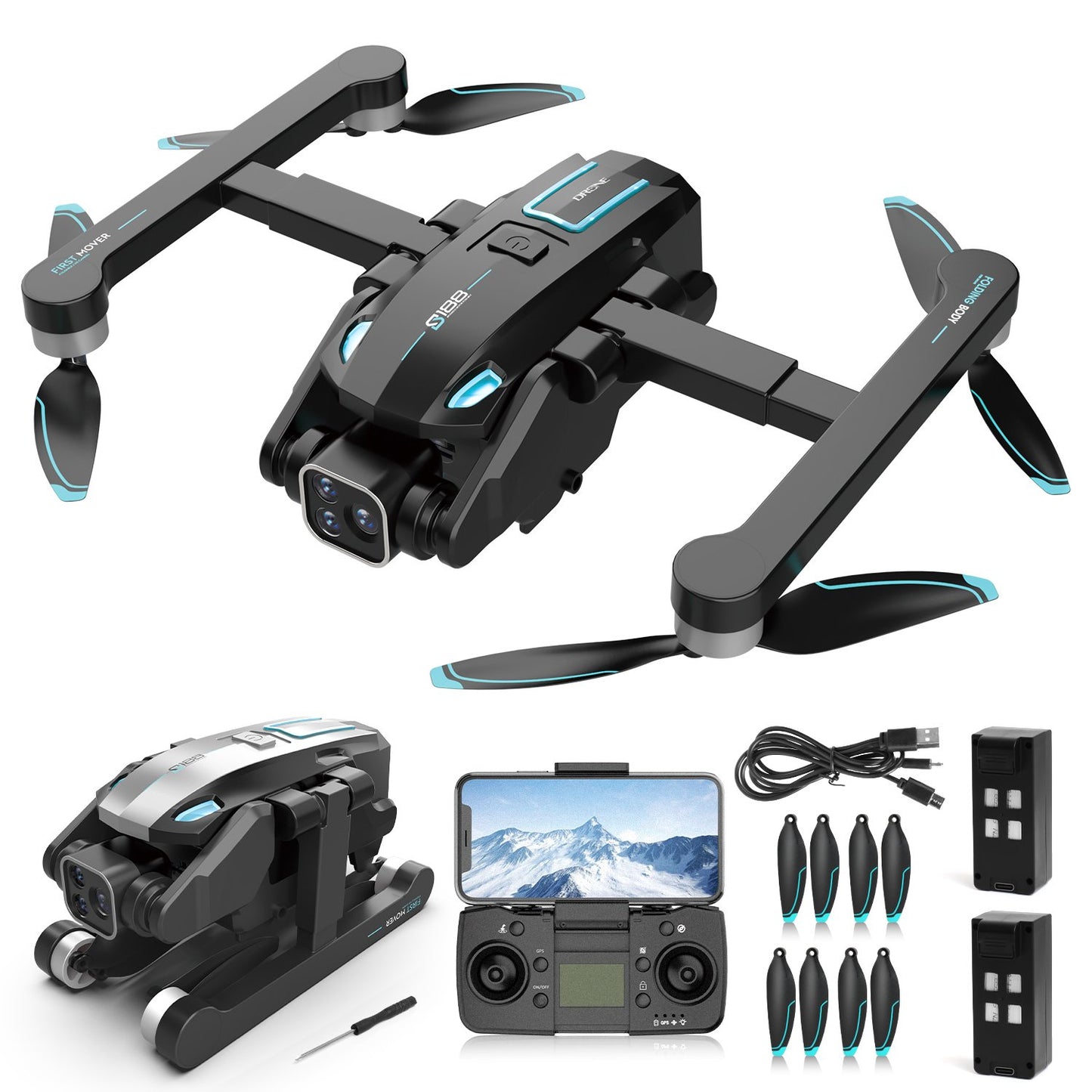 GPS Drones, S188 Foldable RC Drone with 4K HD Camera for Adults, Long Flying Time, Follow Me, 2 Batteries