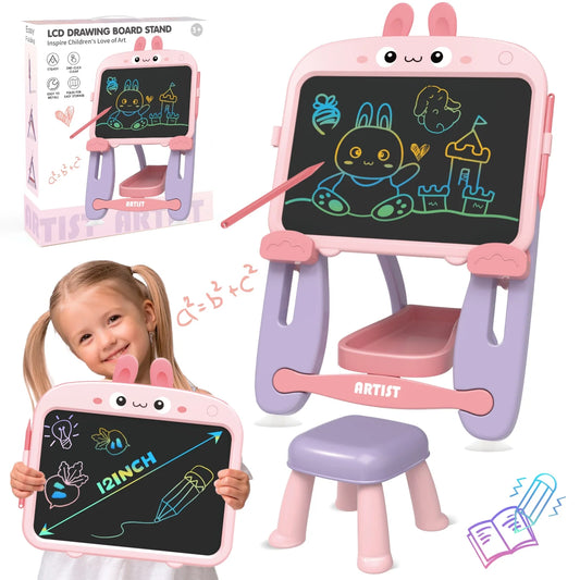 Easel for Toddlers, Doodle Board for Kids Toddlers 3-5 Years, Sweet Pink Rabbit Drawing Board Birthday Christmas Gifts for Girls 2 3 4 5 Years.