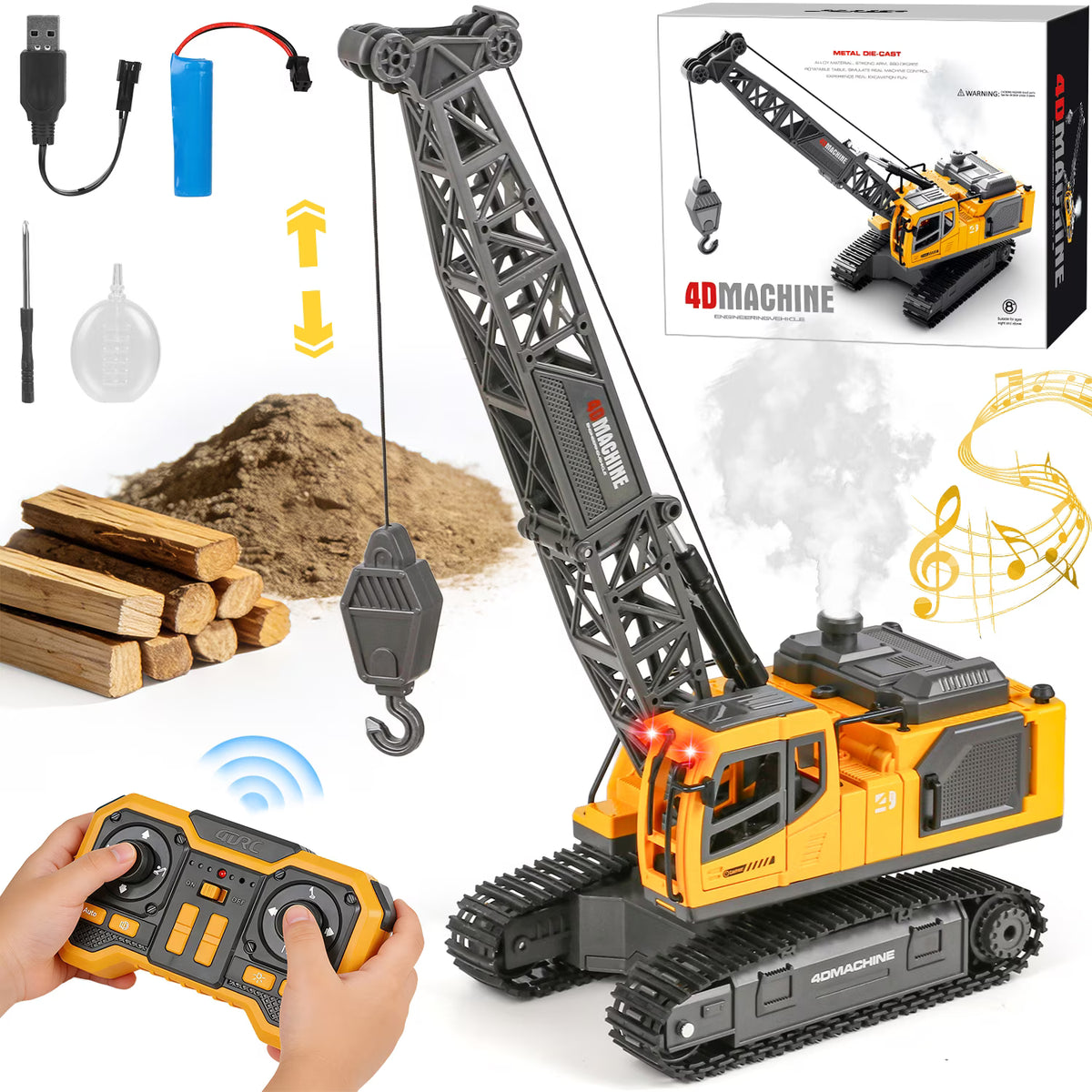 RC Crane Toy for Boys 3-8 Years, 1:18 Scale Remote Control Construction Vehicle with Light & Sound, Rechargeable STEM Educational Toy, Kids Construction Truck Gift for Birthday.