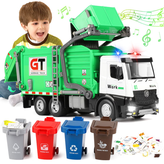Garbage Truck Toys for Kids Boys, Play Vehicle Trash Truck Toys with Dumpster and Trash Bins, Birthday Gift for Boys 3 4 5 6 8 Years Old.