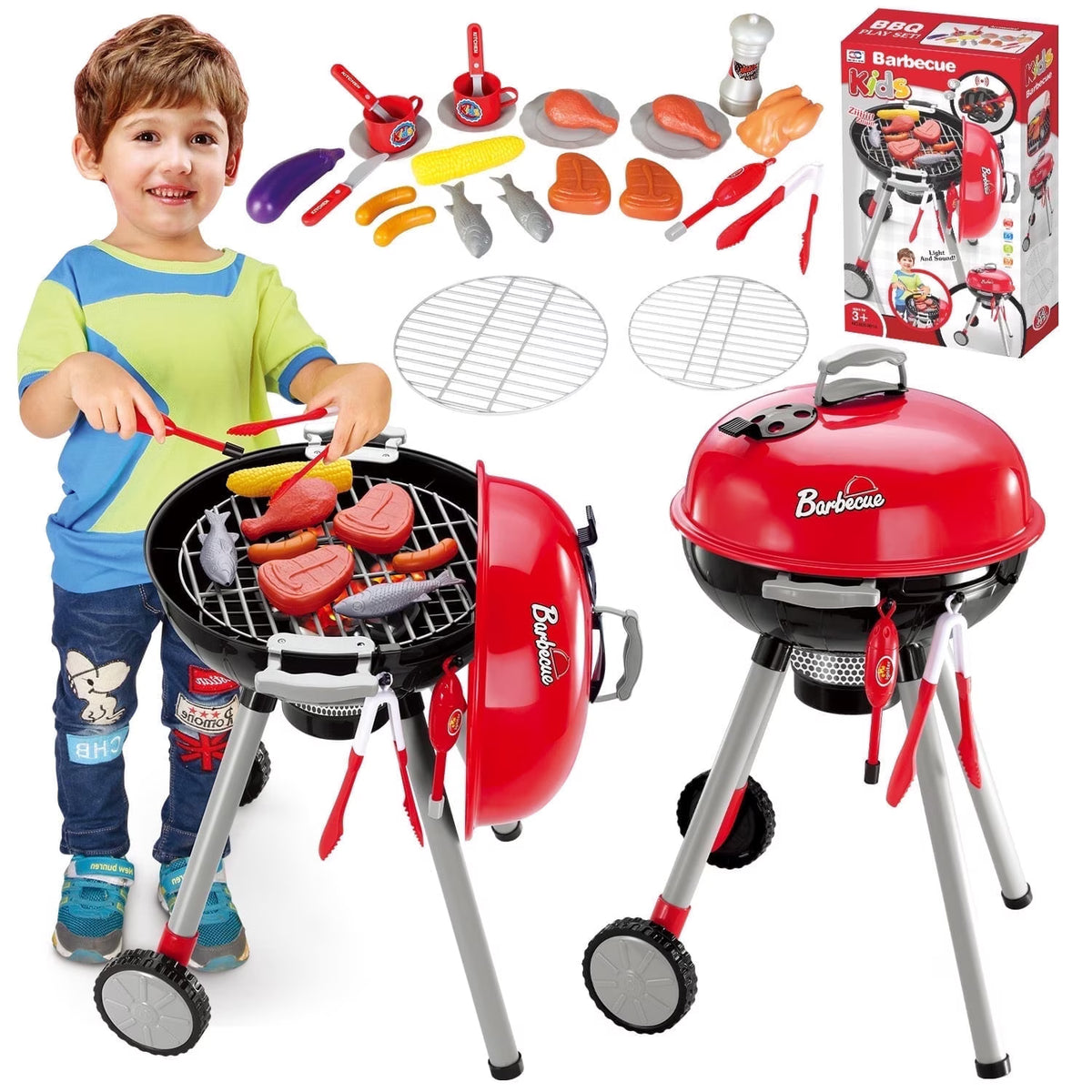 Kids BBQ Grill Set, Toddler Kitchen Playset Toys for Ages 2 3 4 5 6, Pretend Play Food Christmas Birthday Gift for Toddlers Kids 3-6 Years.