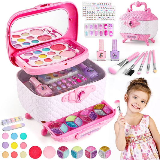 Makeup Kit for Girls, Washable Real Cosmetic Toy , Little Girl Princess Toy Gift for Christmas Birthday, Pink.