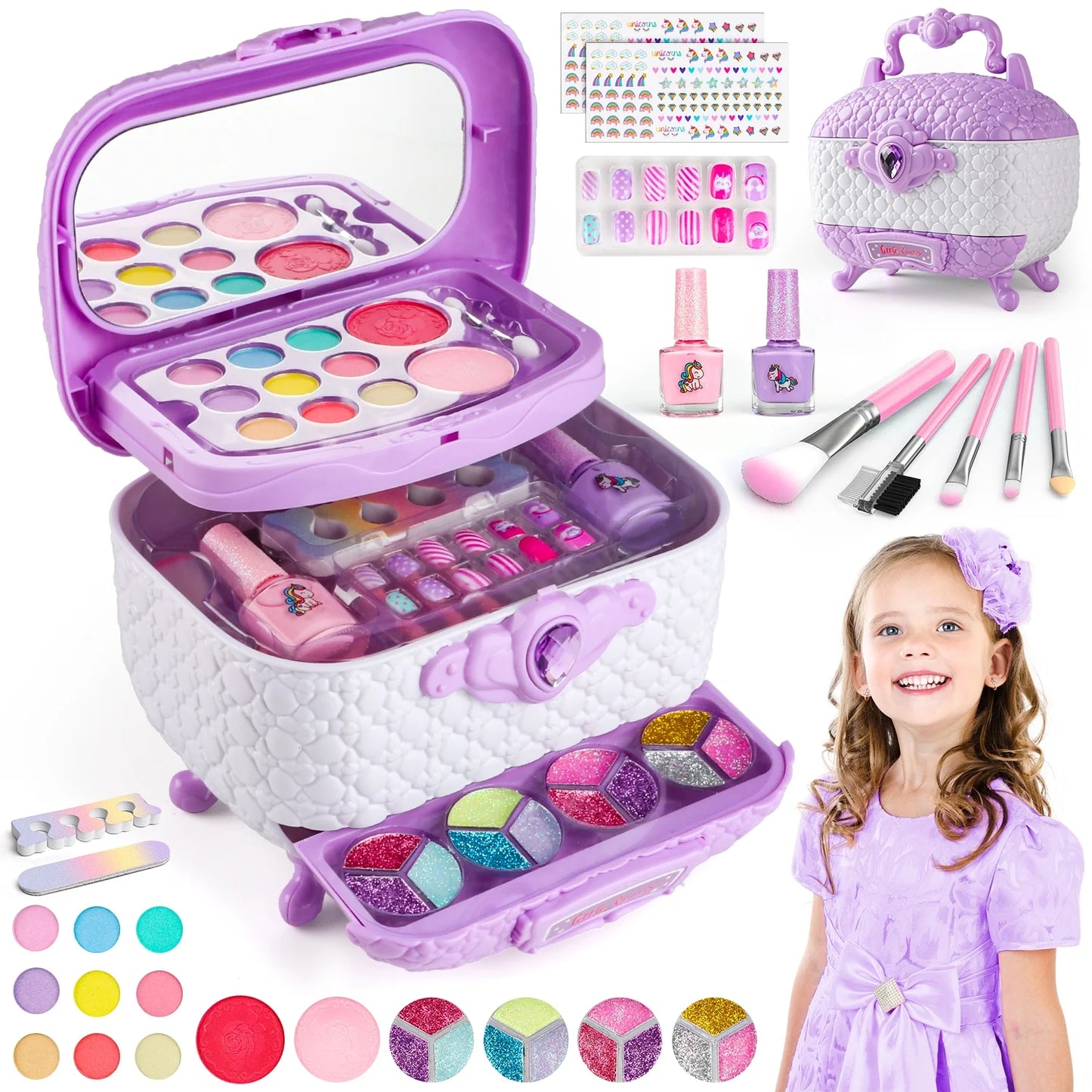 Kids Makeup Kit for Girls, Washable Real Cosmetic Toys, Non-toxic Makeup Set for Toddlers, Little Girl Princess Toy Gift for Christmas Birthday Aged 3-6 7-12