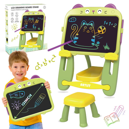 LCD Drawing Tablet, Easel for Toddlers, Doodle Board for Kids Toddlers 3 4 5 5 Years, Green Cat Vitality Drawing Board Birthday Christmas Gifts for Girls Boys 2 3 4 5 6 Years.