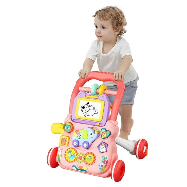 Learning Walker, 2 in 1 Baby Walker with Drawing Board, Early Educational Activity Center, Multifunctional Removable Play Panel, Baby Music Learning Toy Gift for Infant Boys Girls