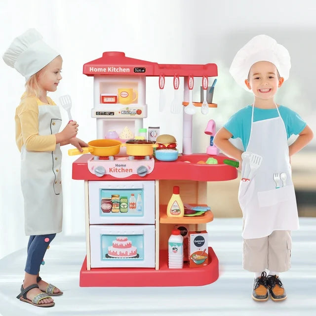 Little Chef Kitchen Play Set for Kids, Kitchen Accessories with Light and Sound, Girls Chirstmas Gift Toys (Pink), Pretend Play Kitchen for Girls 2 3 4 5 6+