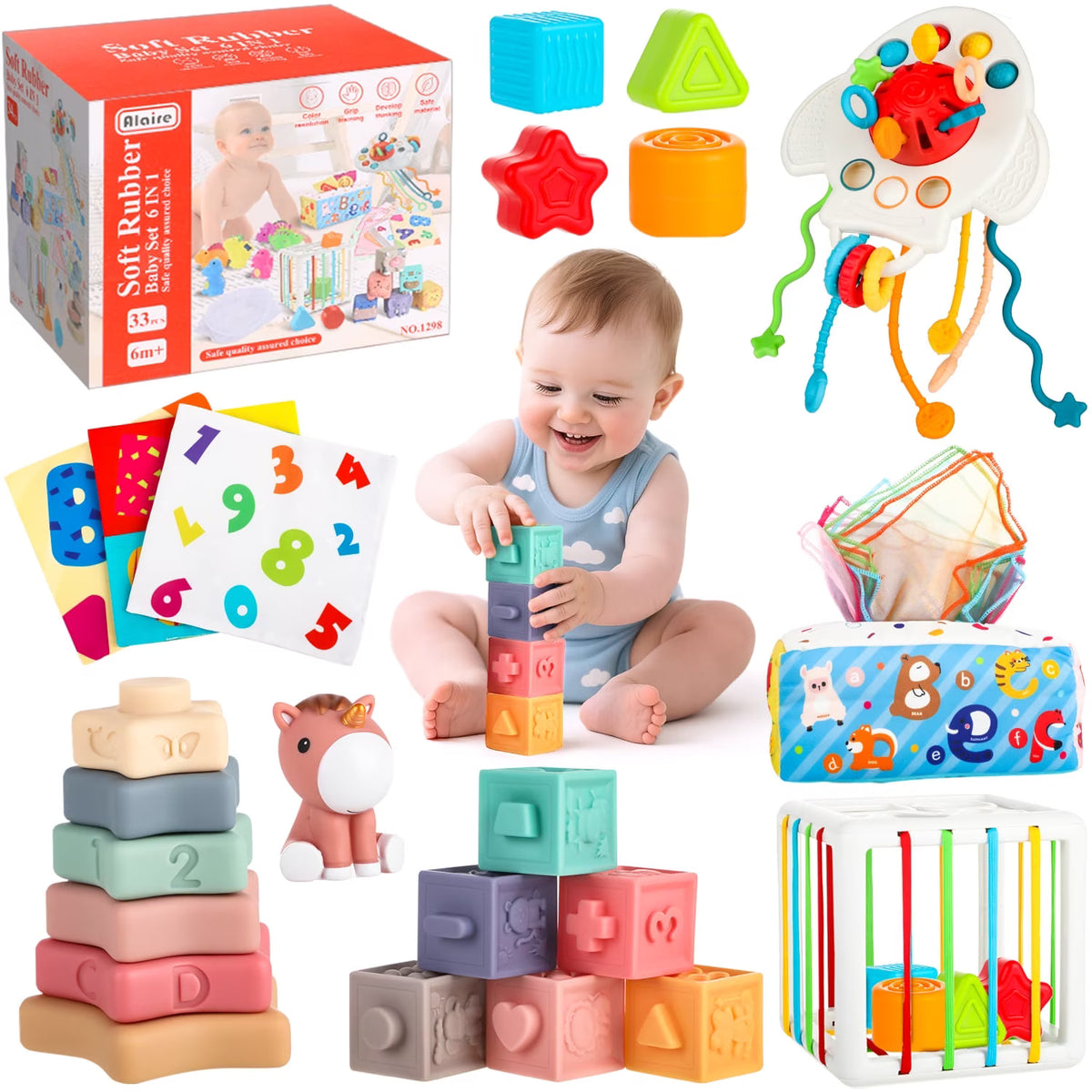 Baby Toys for 6 12 Months, 6 in 1 Montessori Toys for 6-12-18 Months, Learning Gifts for Baby Girls Boys, Christmas Birthday Gift.