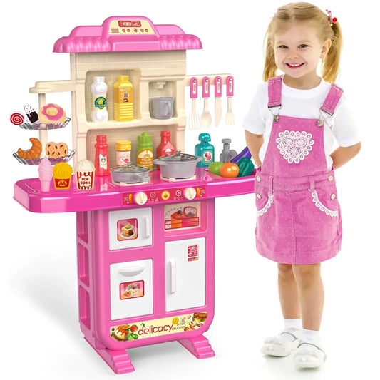 Play Kitchen Set, Toys for Girl Ages 2-4 Years, Kitchen Accessories with Light and Sound, Kids Kitchen Gifts for Girls 2 3 4 Years.(36" x 24" x 11")