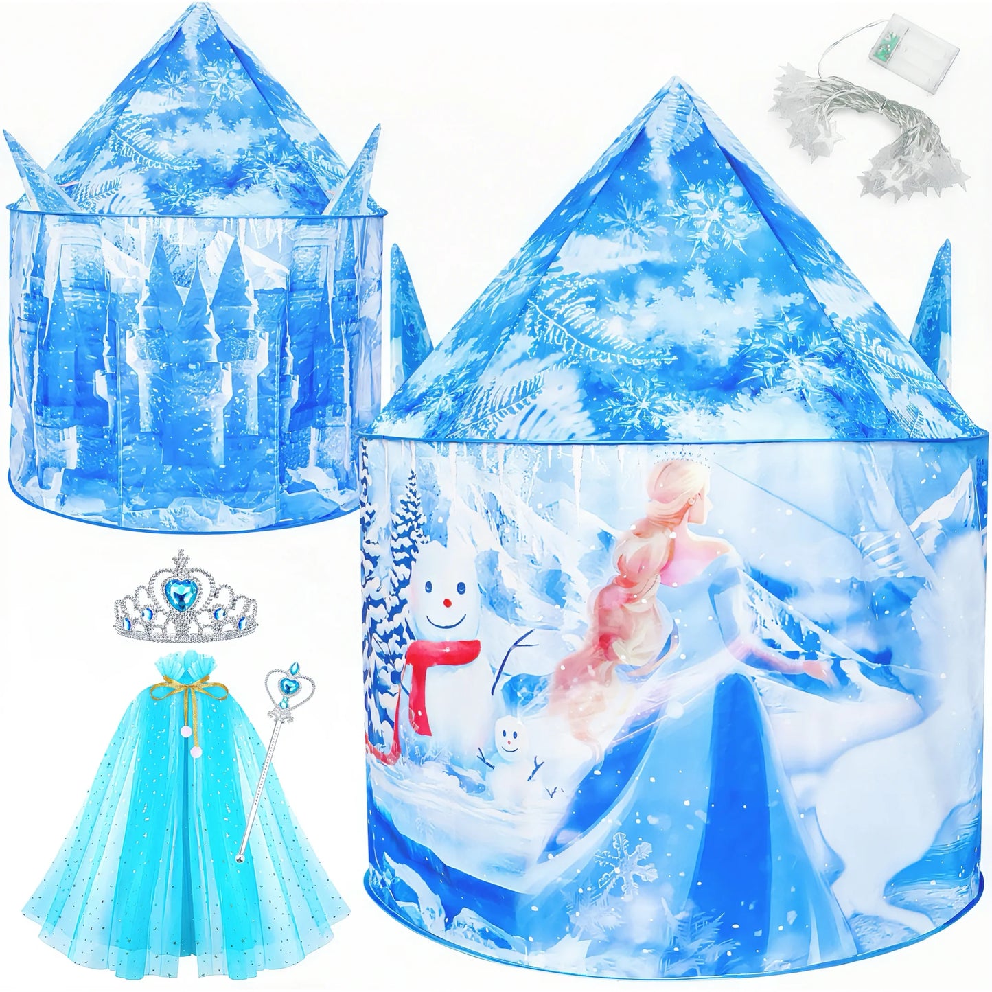 Play Tent for Girls, 53 inch Light up Frozen Ice Castle Playhouse w/ Windows &Doors, Girls Christmas Gift Toy for Indoor/Outdoor Use, Birthday Party Gift for Kids 3 4 5-7 8