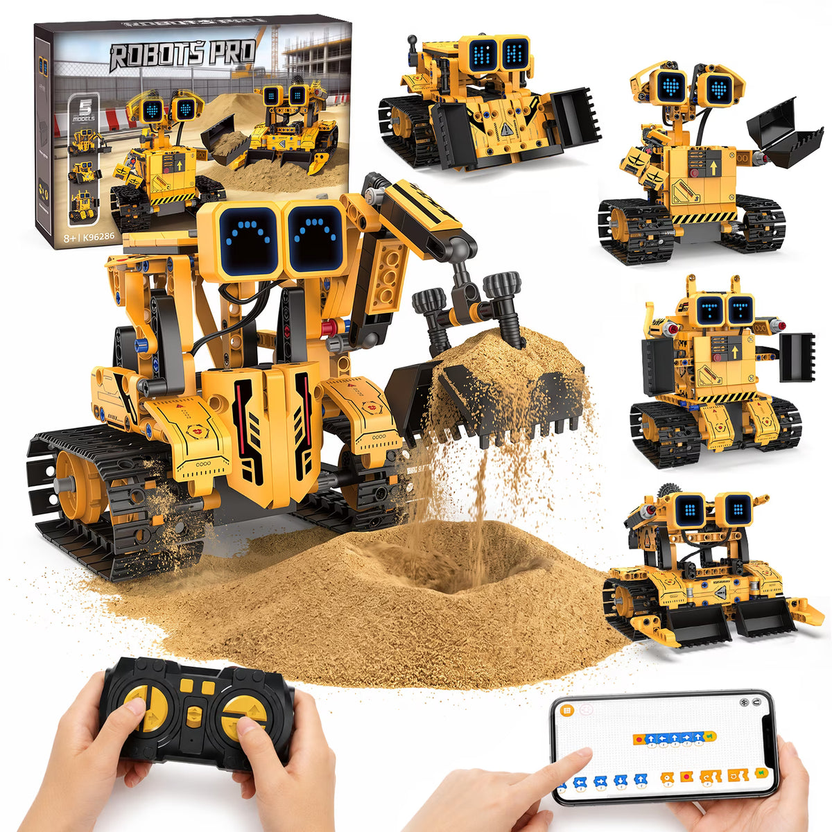 5-in-1 Robot Building Kit Toys for Kids Ages 8-12, STEM Coding Educational Toys with APP Remote Control, Engineering Construction Robot, Birthday Gift for Boys Ages 8-12.