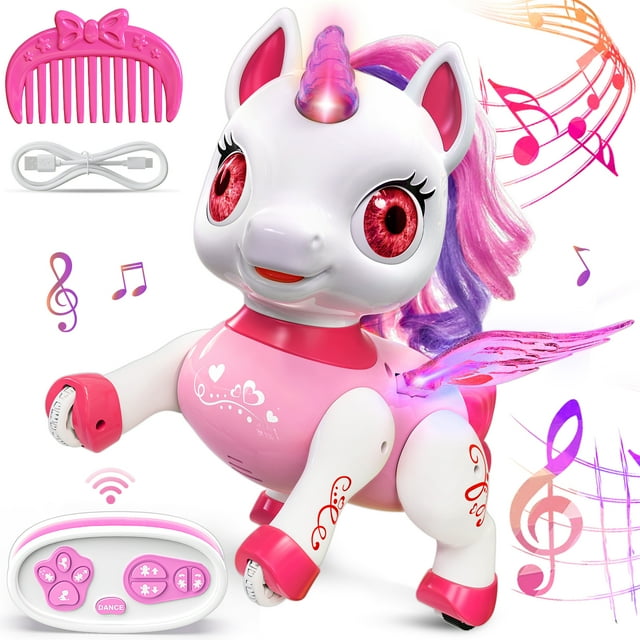 Freecat Girls Unicorn Toy, Kids Robot Pets, Remote Control Robot Toy for 3 4 5 6+ Years Old, Birthday Christmas Gift for 2-4 5-8 Years, STEM Toy Program Treats, Dancing Robot Unicorn Kids Toy (Pink)