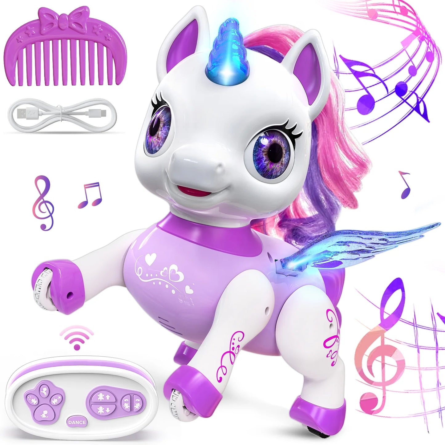 Girls Unicorn Toy, Kids Robot Pets, Remote Control Robot Toy for 3 4 5 6+ Years Old, Birthday Christmas Gift for 2-4 5-8 Years, STEM Toy Program Treats, Dancing Robot Unicorn Kids Toy Purple.