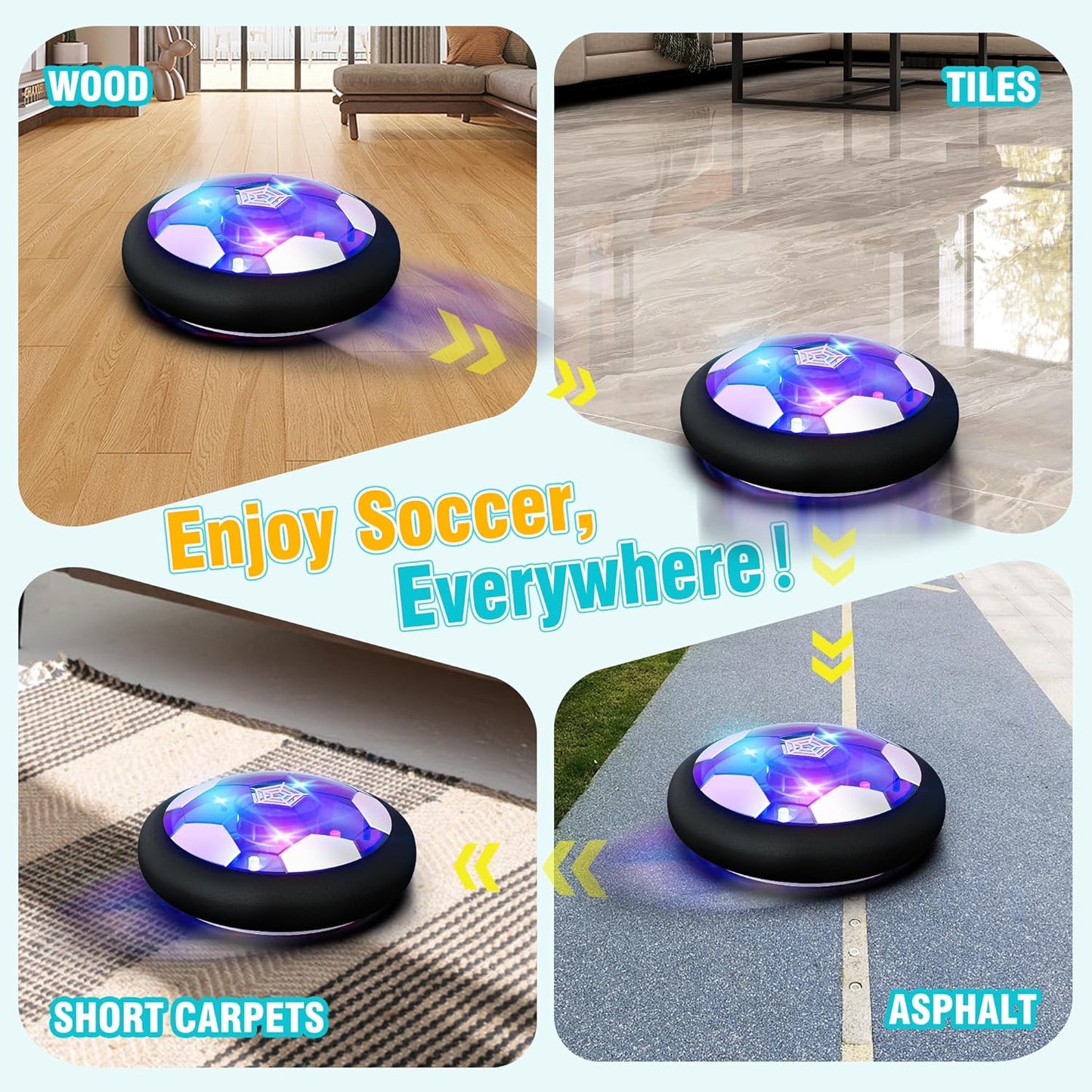 Freecat Rechargeable Hover Soccer Ball for Kids - Boy Birthday Gifts Age 6, 7, 8, 9, 10, 11, 12 Year Old, Indoor Light-Up Air Power Floating Soccer Ball Boy Toys for Kids Age 4-6, 6-8, 8-12