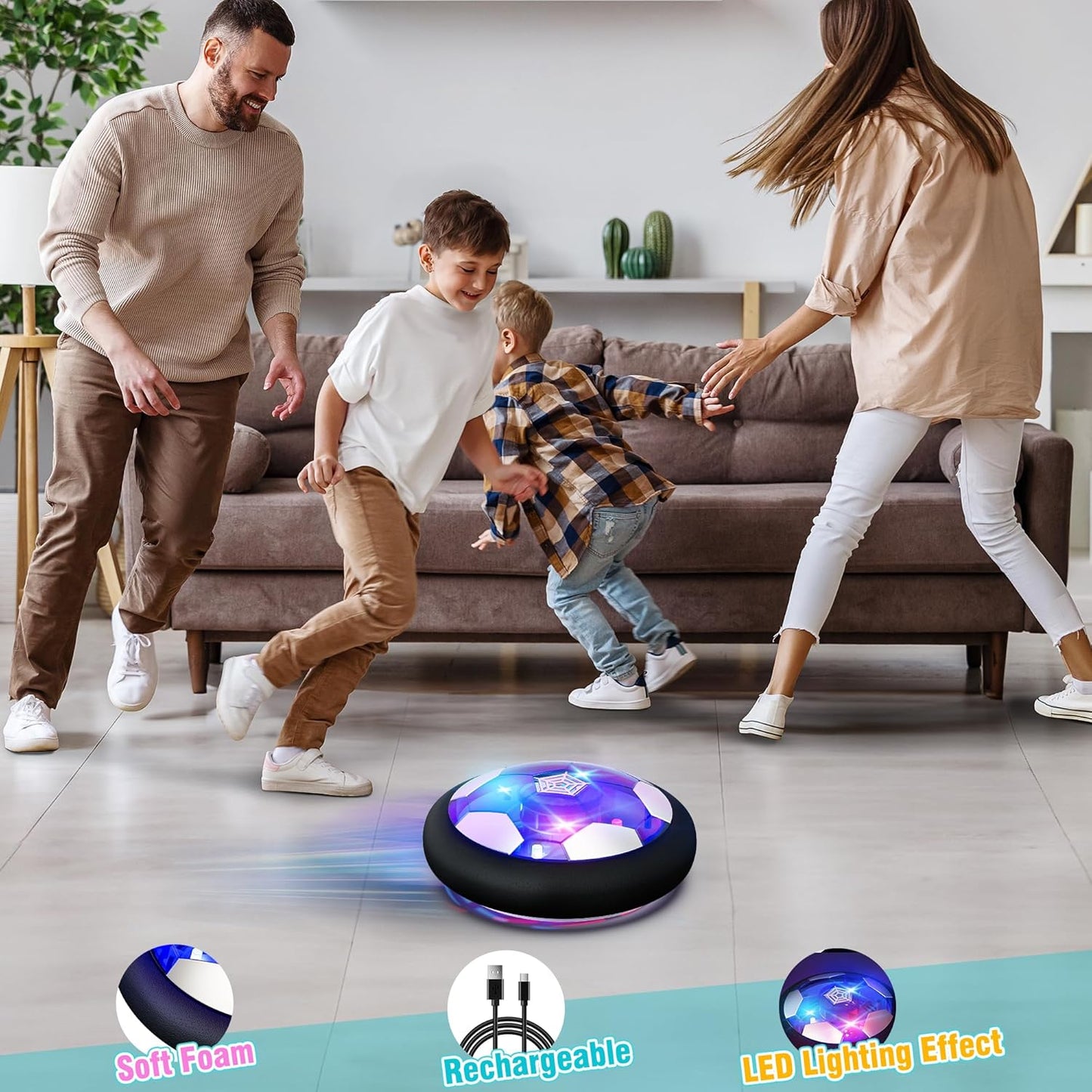 Freecat Rechargeable Hover Soccer Ball for Kids - Boy Birthday Gifts Age 6, 7, 8, 9, 10, 11, 12 Year Old, Indoor Light-Up Air Power Floating Soccer Ball Boy Toys for Kids Age 4-6, 6-8, 8-12