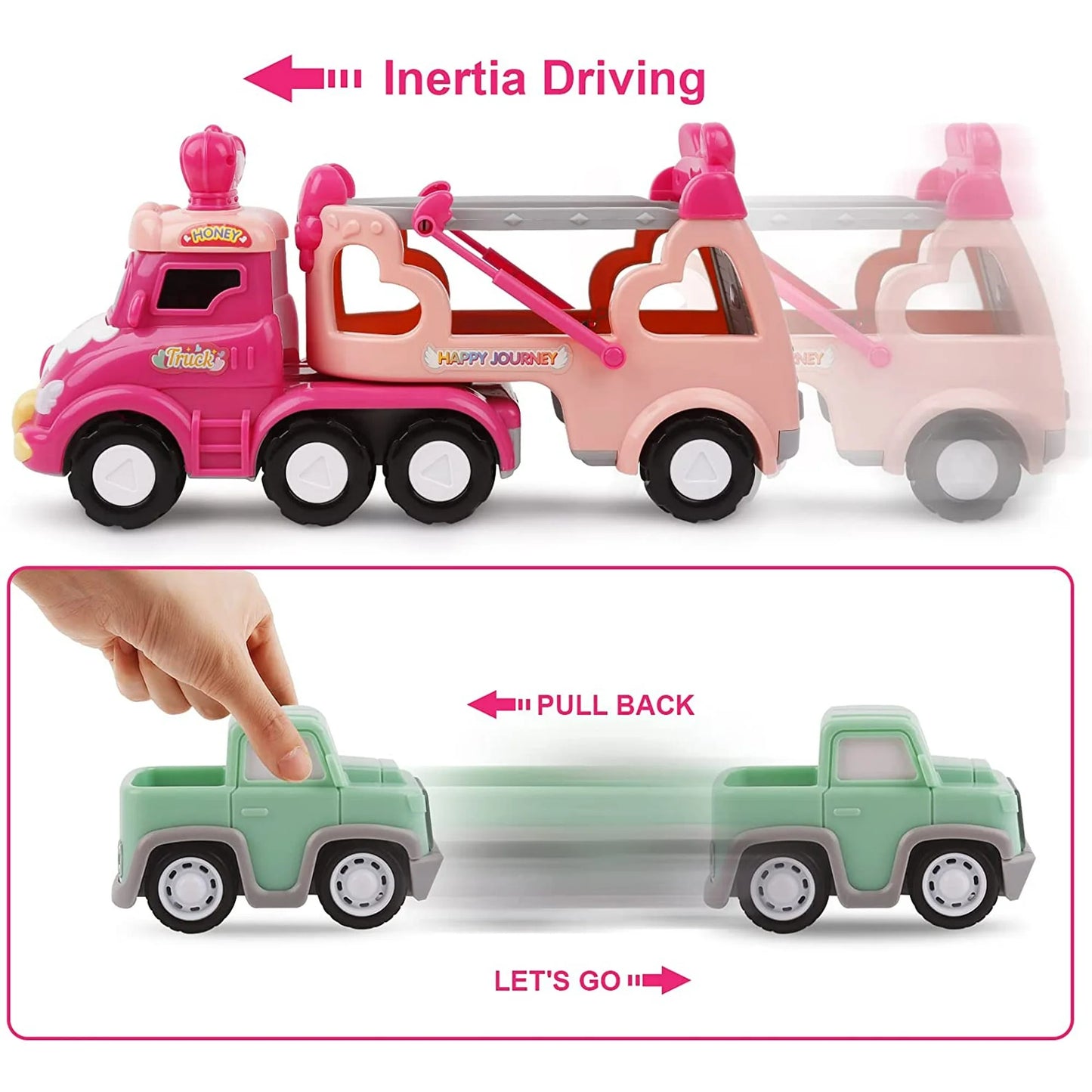 5 in 1 Carrier Car Toy Set, Pink Princess Toys for Girl Toddler Kid, Child Play Birthday Gift Christmas Party Favors