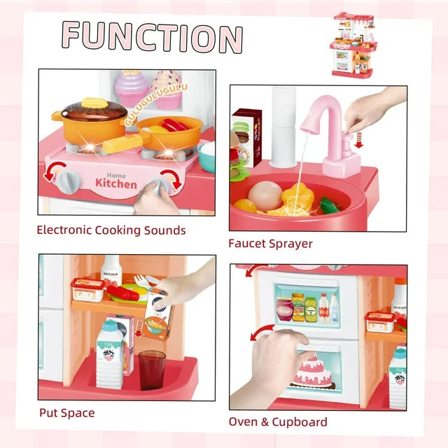 Little Chef Kitchen Play Set for Kids, Kitchen Accessories with Light and Sound, Girls Chirstmas Gift Toys (Pink), Pretend Play Kitchen for Girls 2 3 4 5 6+