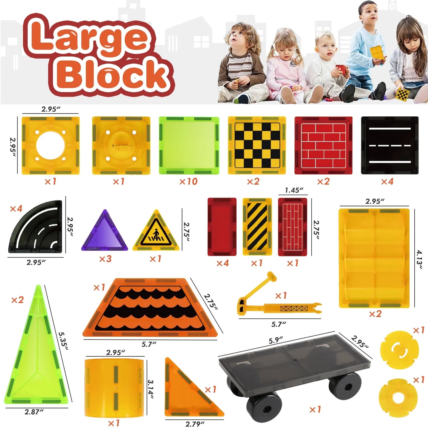 50Pcs Engineering Magnetic Tiles(Large Size), STEM Building Blocks Toys for Kids Ages 3 4 5 6 Years Old, Educational STEM Toys Birthday Christmas Gifts for Boys Girls Toddlers 3-6 Year Old.