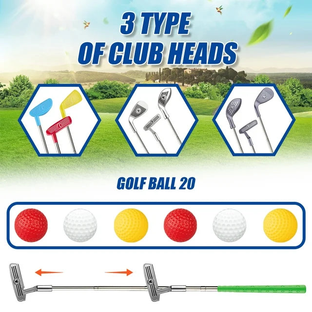 Toddler Golf Clubs Kids Golf Toy Set, 20 Balls 3 Golf Clubs Indoor & Outdoor Sport Games Toy, Birthday Christmas Gifts for 3 4 5 6+ Year Old Boys Girls