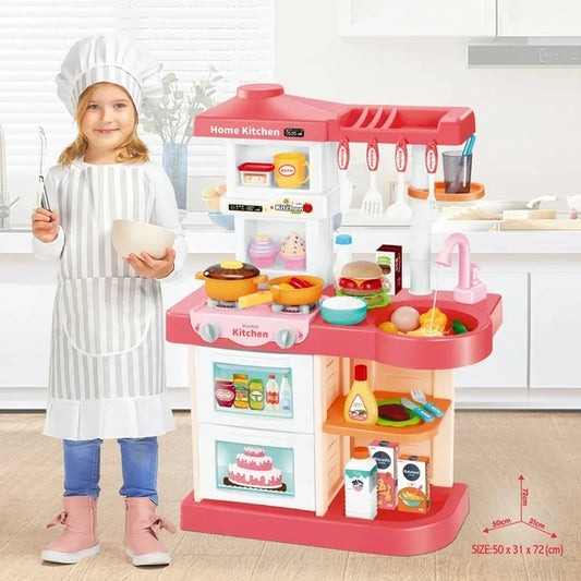 Little Chef Kitchen Play Set for Kids, Kitchen Accessories with Light and Sound, Girls Chirstmas Gift Toys (Pink), Pretend Play Kitchen for Girls 2 3 4 5 6+