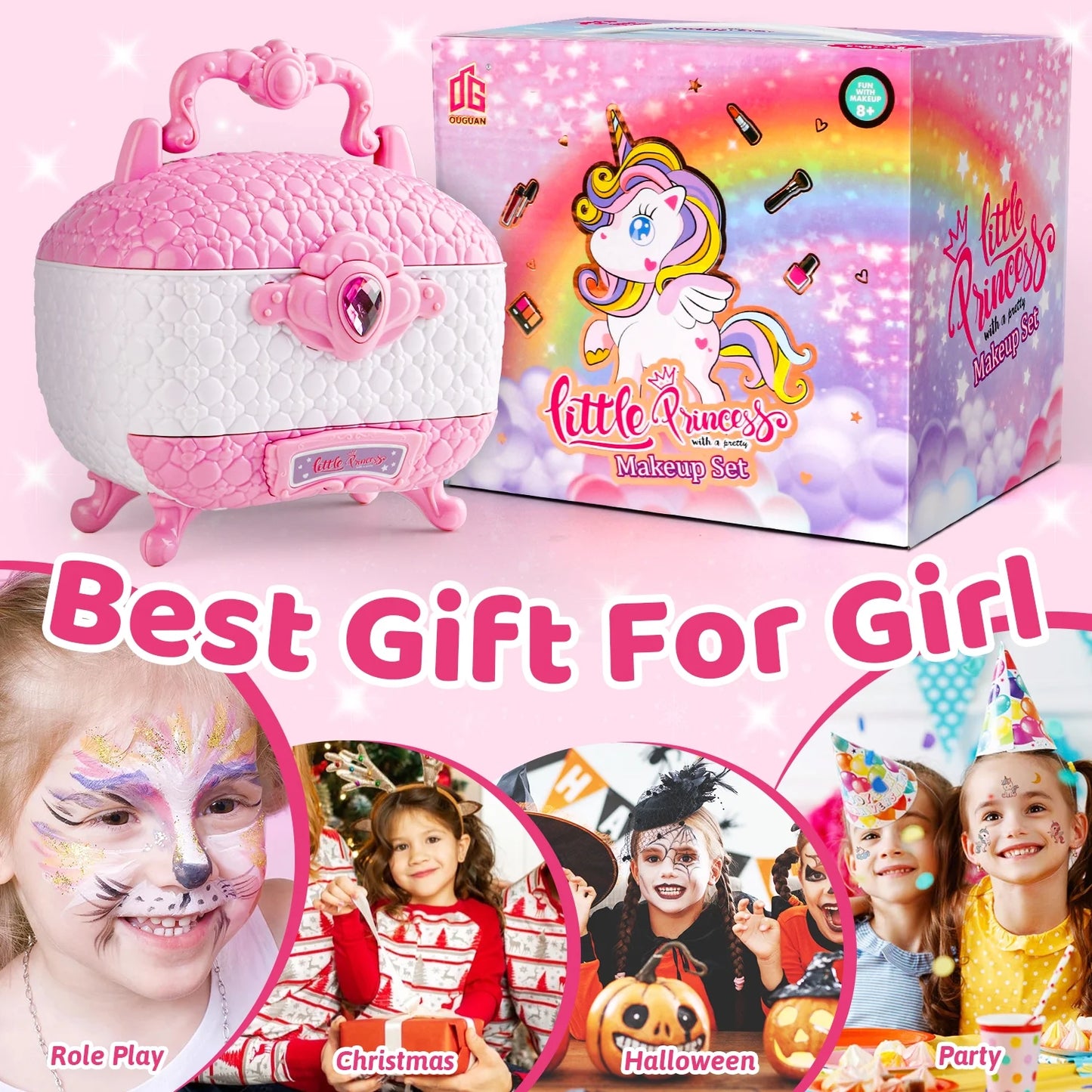 Kids Makeup Kit for Girls, Princess Toy Real Washable Pretend Play Cosmetic Set with Mirror, Non-Toxic & Safe, Birthday Christmas Gifts for 6 7 8 9 10 11 12 Years Old Girls Kids