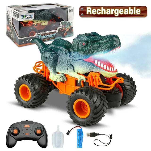 2.4Ghz RC Dinosaur Truck Toys for Toddlers, Electric RC Car Toys with Light & Sound Spray Function for 3 4 5 6 7 8 Year olds Kids, Boys Birthday Christmas Gift Toys