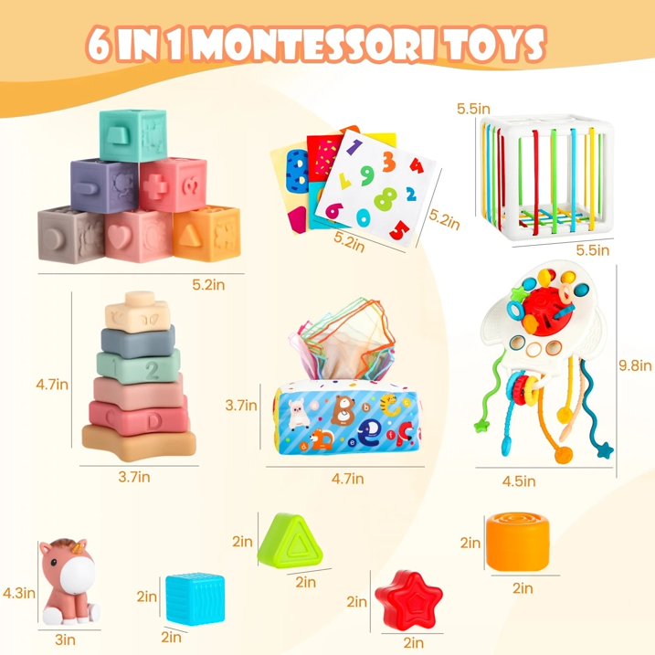 Baby Toys for 6 12 Months, 6 in 1 Montessori Toys for 6-12-18 Months, Learning Gifts for Baby Girls Boys, Christmas Birthday Gift.