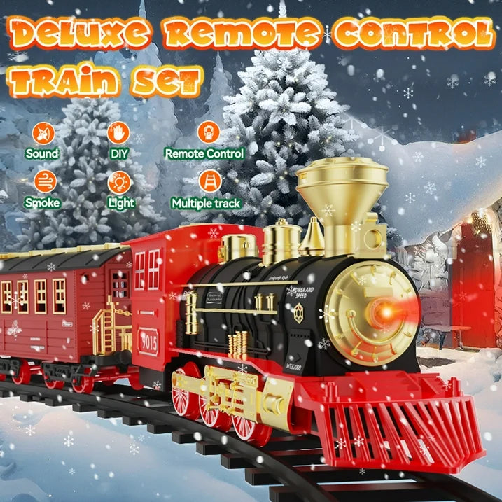 Classic Christmas Electric Train Set, W/Smokes, Light& Sound, Tracks, Train Toys for Toddler Boys Girls, Train Model Gift for Kids 3-6-8-12 Years Old Birthday Christmas.