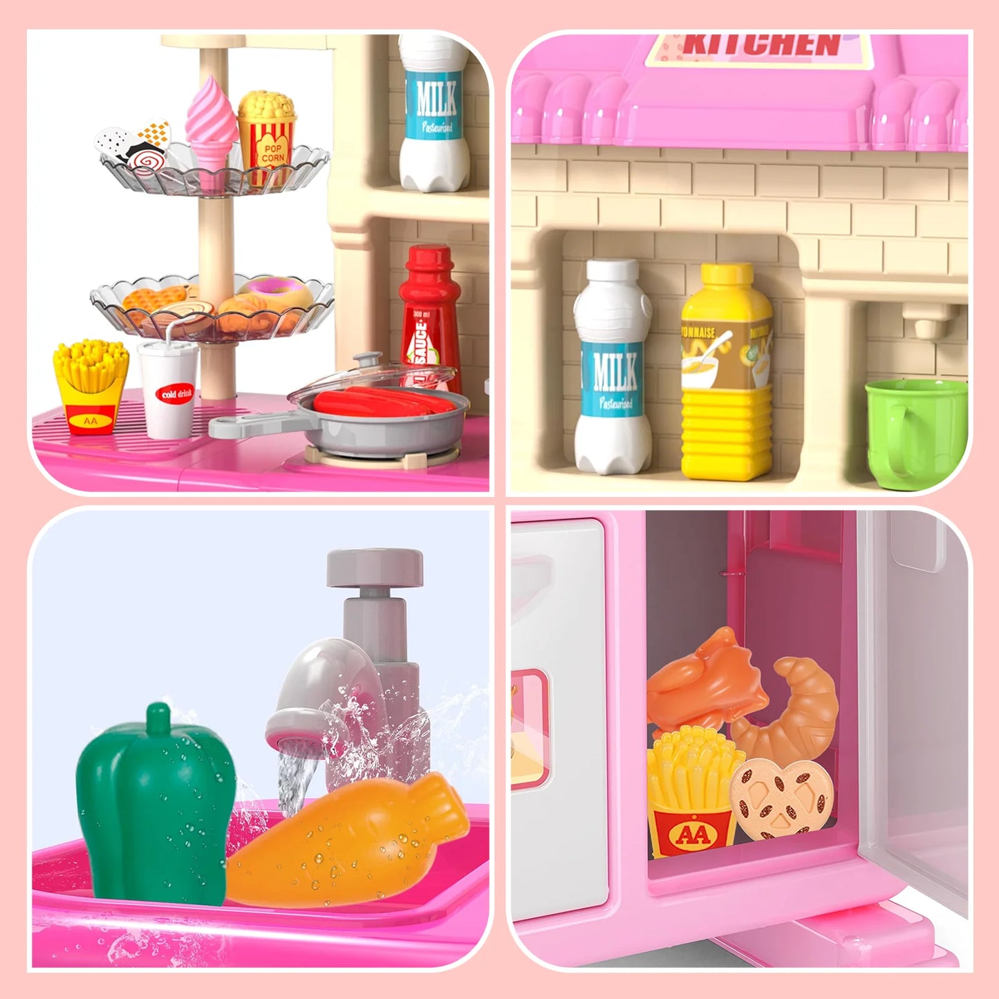 Play Kitchen Set, Toys for Girl Ages 2-4 Years, Kitchen Accessories with Light and Sound, Kids Kitchen Gifts for Girls 2 3 4 Years.(36" x 24" x 11")