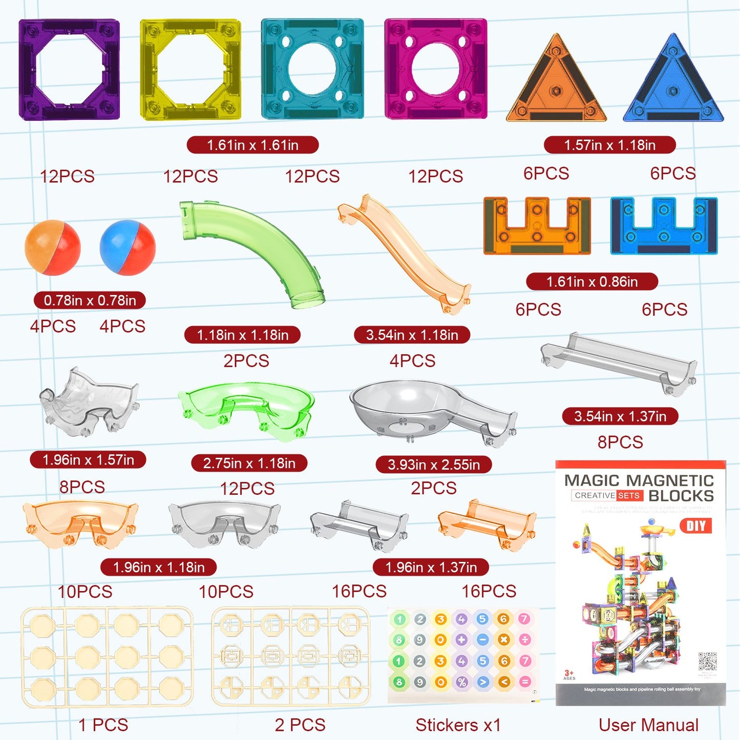 209 Pieces Magnetic Block, Marble Run Toy Set for Kids Toddlers 3 4 5 6 7 8 Years, STEM Building Block Construction Toys for Boys Girls, Birthday Christmas Gifts.