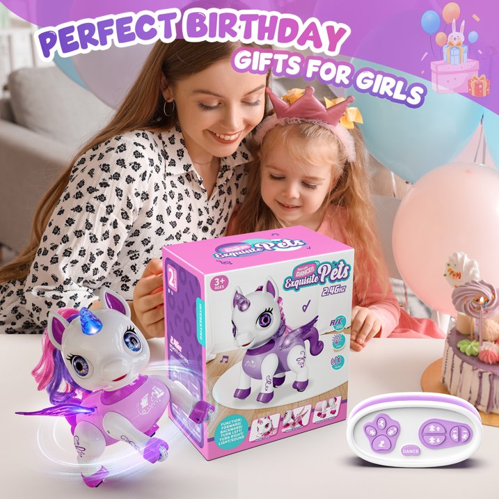 Girls Unicorn Toy, Kids Robot Pets, Remote Control Robot Toy for 3 4 5 6+ Years Old, Birthday Christmas Gift for 2-4 5-8 Years, STEM Toy Program Treats, Dancing Robot Unicorn Kids Toy Purple.