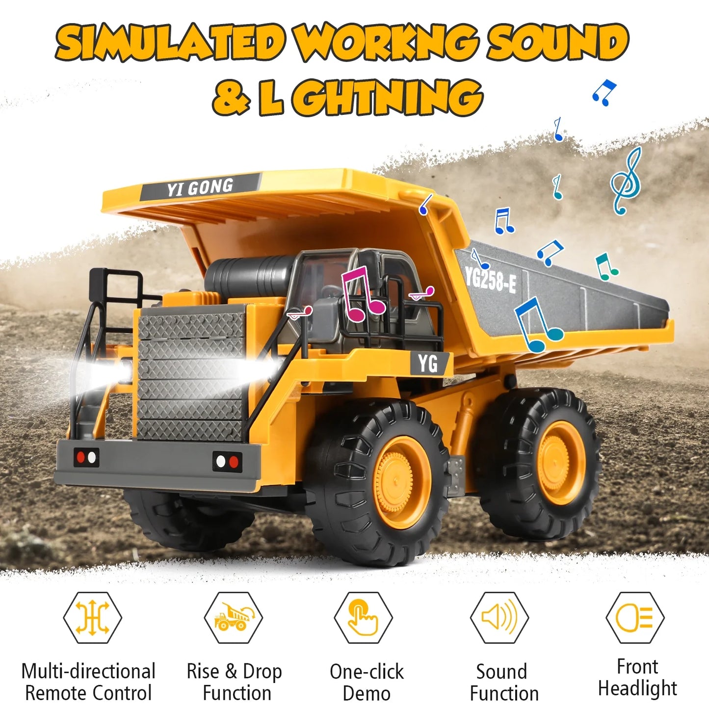 Remote Control Dump Truck, 1:20 Remote control trucks for kids boys 8-12, RC Construction Vehicles Toys W/Light Sound, Birthday Christmas Gifts for Boys Ages 3 4 5 6 7 8+.